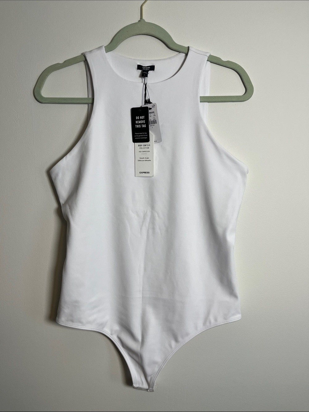 NWT SZ L Express White Sleeveless High-Neck Bodysuit